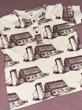 kate quinn Cream Henley Top with Brown Farm Print